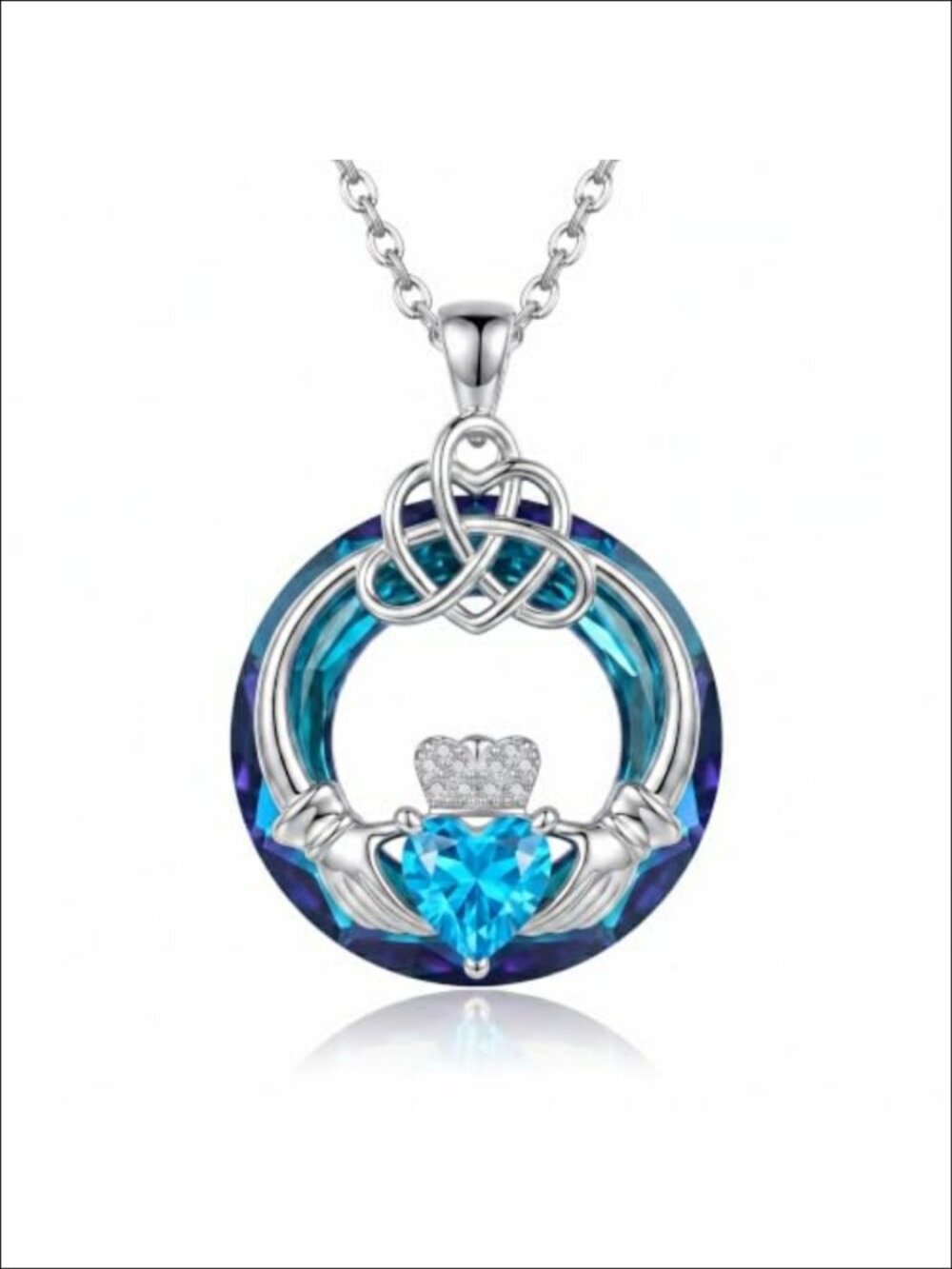 18K White Gold Plated Claddagh Necklace Celtic Knot Heart Pendant